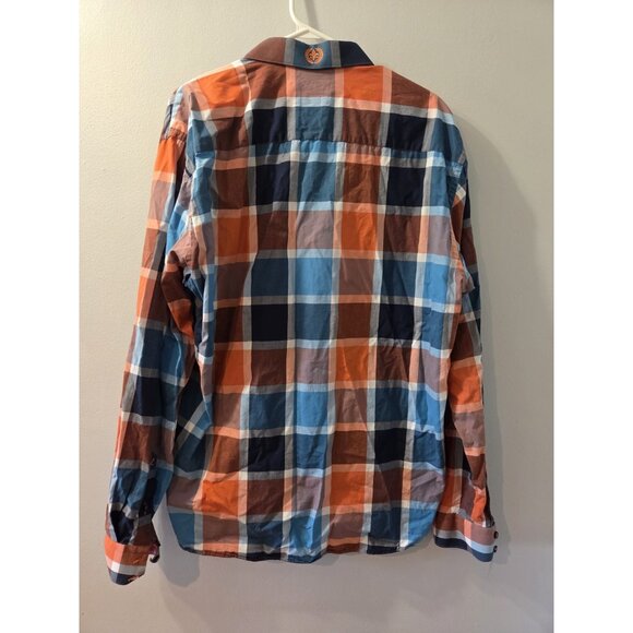 Au Noir Long Sleeves Shirt Size 7 Orange and Blue Squared Pre-Owned - Picture 4 of 8